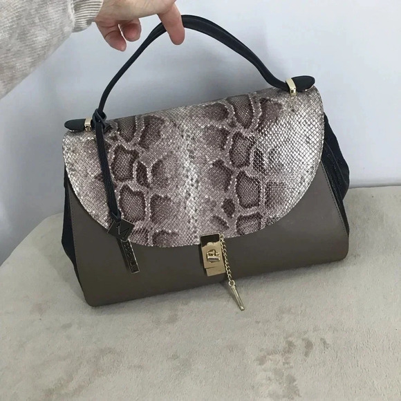Giorgia Milani Lock Leather & Reptile Satchel Made In Italy Handbag - Picture 1 of 14